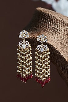 Gold Finish Moissanite Polki Dangler Earrings In Sterling Silver