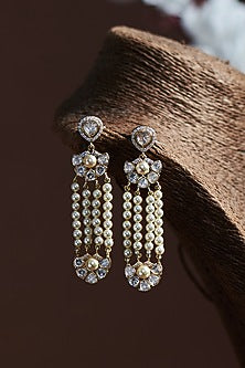 Gold Finish Moissanite Polki Dangler Earrings In Sterling Silver