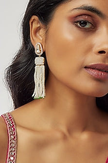Gold Finish Moissanite Polki Dangler Earrings In Sterling Silver