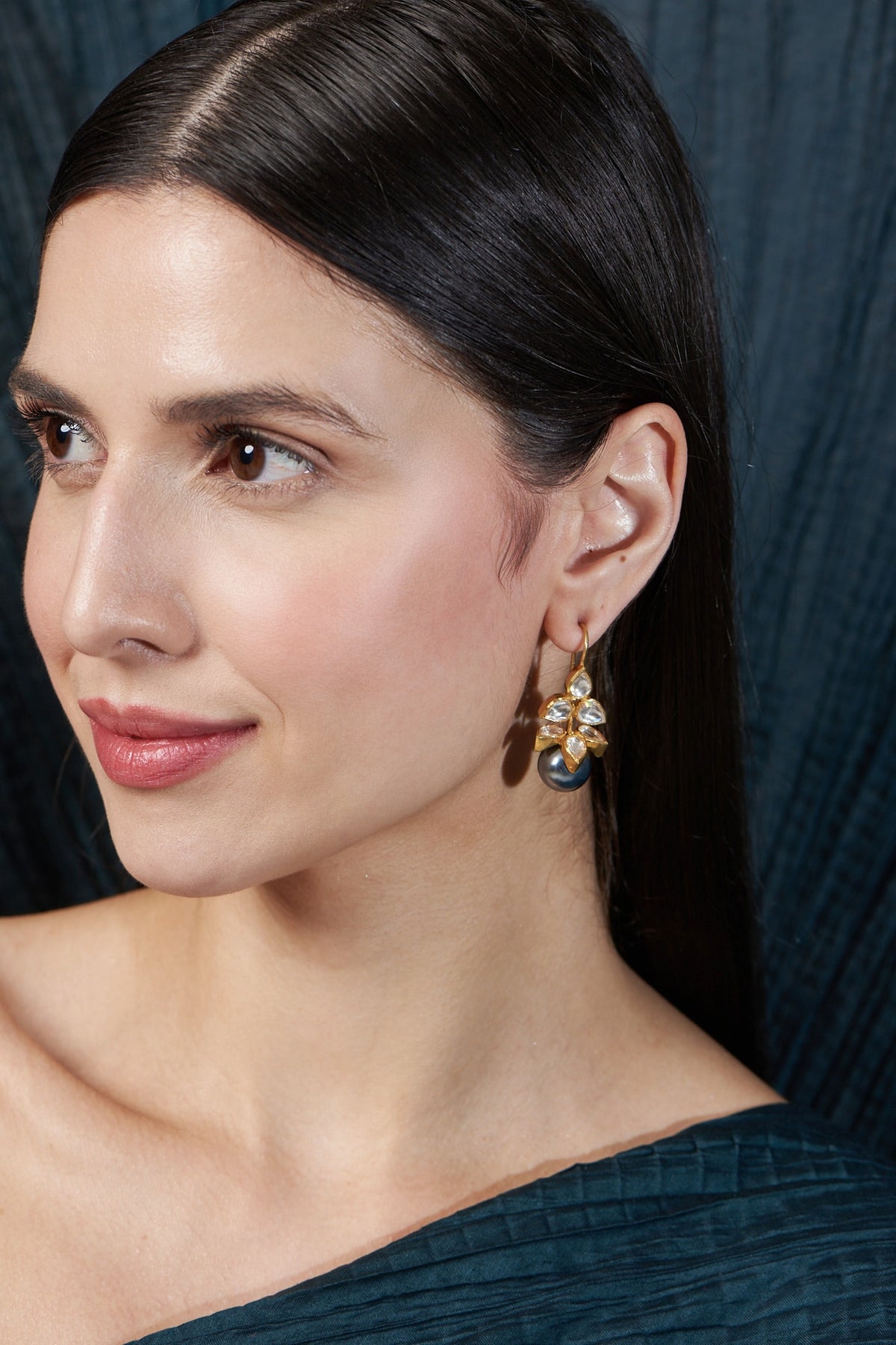 Gold Finish Moissanite Kundan Polki Stud Earrings In Sterling Silver