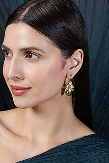 Gold Finish Moissanite Kundan Polki Stud Earrings In Sterling Silver
