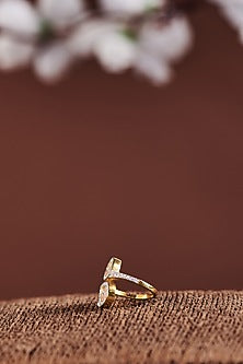 Gold Finish Moissanite Polki Ring In Sterling Silver
