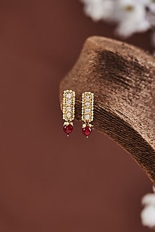 Gold Finish Stud Earrings With Moissanite Polki In Sterling Silver