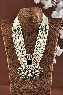 Gold Finish Long Necklace With Pearls In Sterling Silver