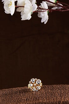 Gold Finish Moissanite Polki Ring In Sterling Silver