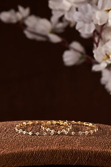 Gold Finish Moissanite Polki Bangles In Sterling Silver (set of 2)
