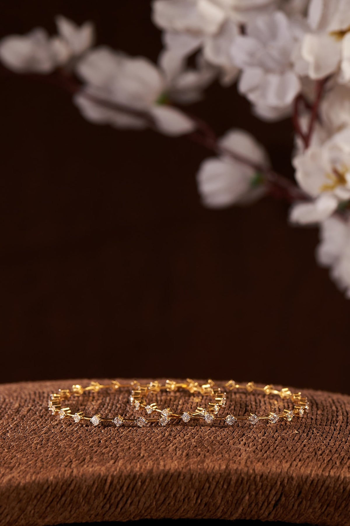 Gold Finish Moissanite Polki Bangles In Sterling Silver (set of 2)