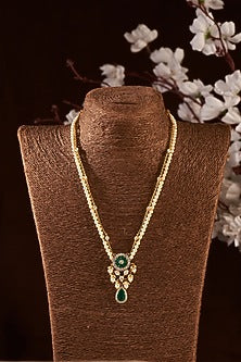 Gold Finish Moissanite Polki Emerald Necklace In Sterling Silver