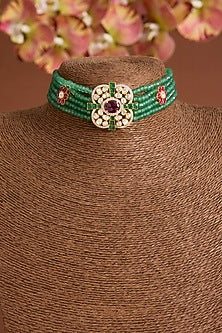 Gold Finish Kundan Polki & Red Stone Choker Necklace