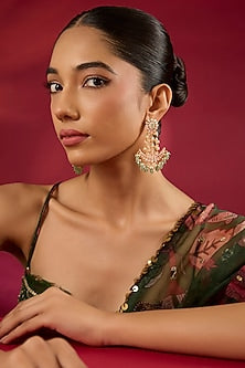 Gold Finish Kundan Polki & Emerald Stone Chandbali Earrings