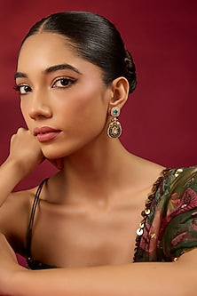 Gold Finish Kundan Polki & Emerald Stone Dangler Earrings