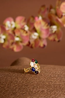 Gold Finish Kundan Polki & Multi-Colored Stone Ring