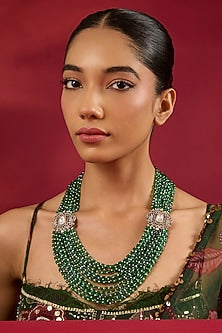 Gold Finish Kundan Polki & Emerald Stone Long Necklace