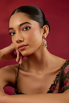 Gold Finish Kundan Polki & Emerald Stone Dangler Earrings