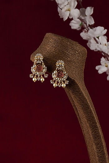 White Finish Pink Stone Dangler Earrings In Sterling Silver