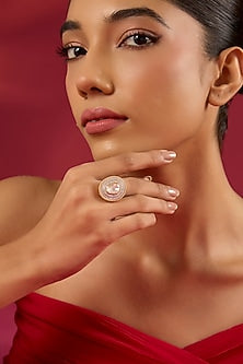 Gold Finish Kundan Polki & White Stone Ring