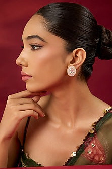 Gold Finish Kundan Polki & White Stone Stud Earrings