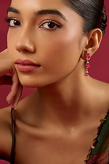 Gold Finish Kundan Polki & Ruby Stone Dangler Earrings