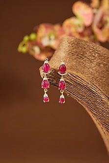Gold Finish Kundan Polki & Ruby Stone Dangler Earrings