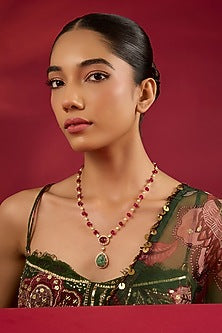 Gold Finish Kundan Polki & Emerald Stone Long Necklace
