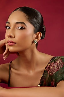 Gold Finish Kundan Polki & Emerald Stone Stud Earrings