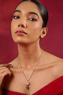 Gold Finish Kundan Polki & Emerald Stone Necklace