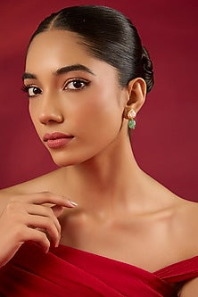 Gold Finish Kundan Polki & Emerald Stone Dangler Earrings