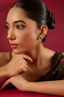 Gold Finish Kundan Polki & Emerald Stone Stud Earrings