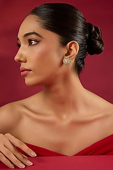 Gold Finish Kundan Polki & Turquoise Stone Stud Earrings