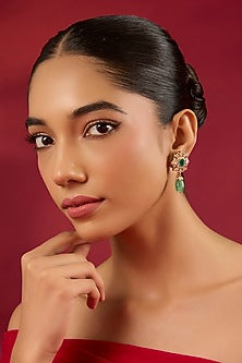 Gold Finish Kundan Polki & Emerald Stone Dangler Earrings