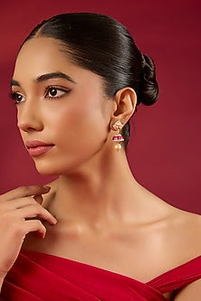 Gold Finish Kundan Polki & Pearl Dangler Earrings