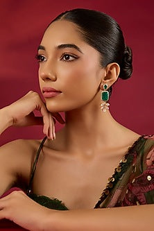 Gold Finish Kundan Polki & Emerald Stone Dangler Earrings