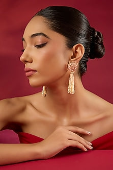 Gold Finish Kundan Polki & Pearl Dangler Earrings
