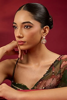 Gold Finish Kundan Polki & White Stone Dangler Earrings