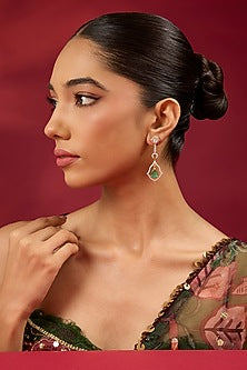 Gold Finish Kundan Polki & Emerald Stone Dangler Earrings