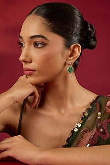 Gold Finish Kundan Polki & Emerald Stone Dangler Earrings