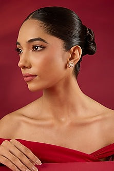 Gold Finish Kundan Polki & White Stone Stud Earrings