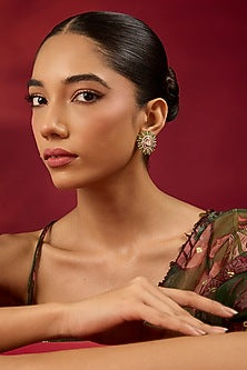 Gold Finish Kundan Polki & White Stone Stud Earrings