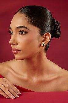 Gold Finish Kundan Polki & Blue Sapphire Stone Stud Earrings