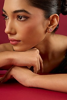 Gold Finish Kundan Polki & Ruby Stone Stud Earrings