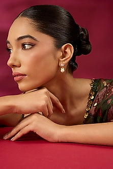 Gold Finish Kundan Polki & White Stone Stud Earrings
