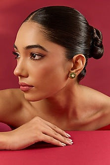 Gold Finish Kundan Polki & Emerald Stone Stud Earrings