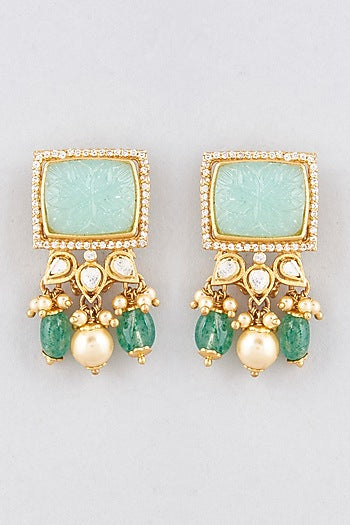 Gold Finish Stud Earrings In Sterling Silver