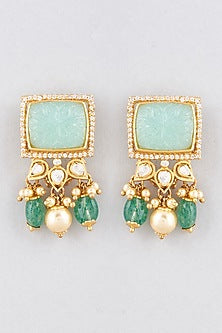 Gold Finish Stud Earrings In Sterling Silver