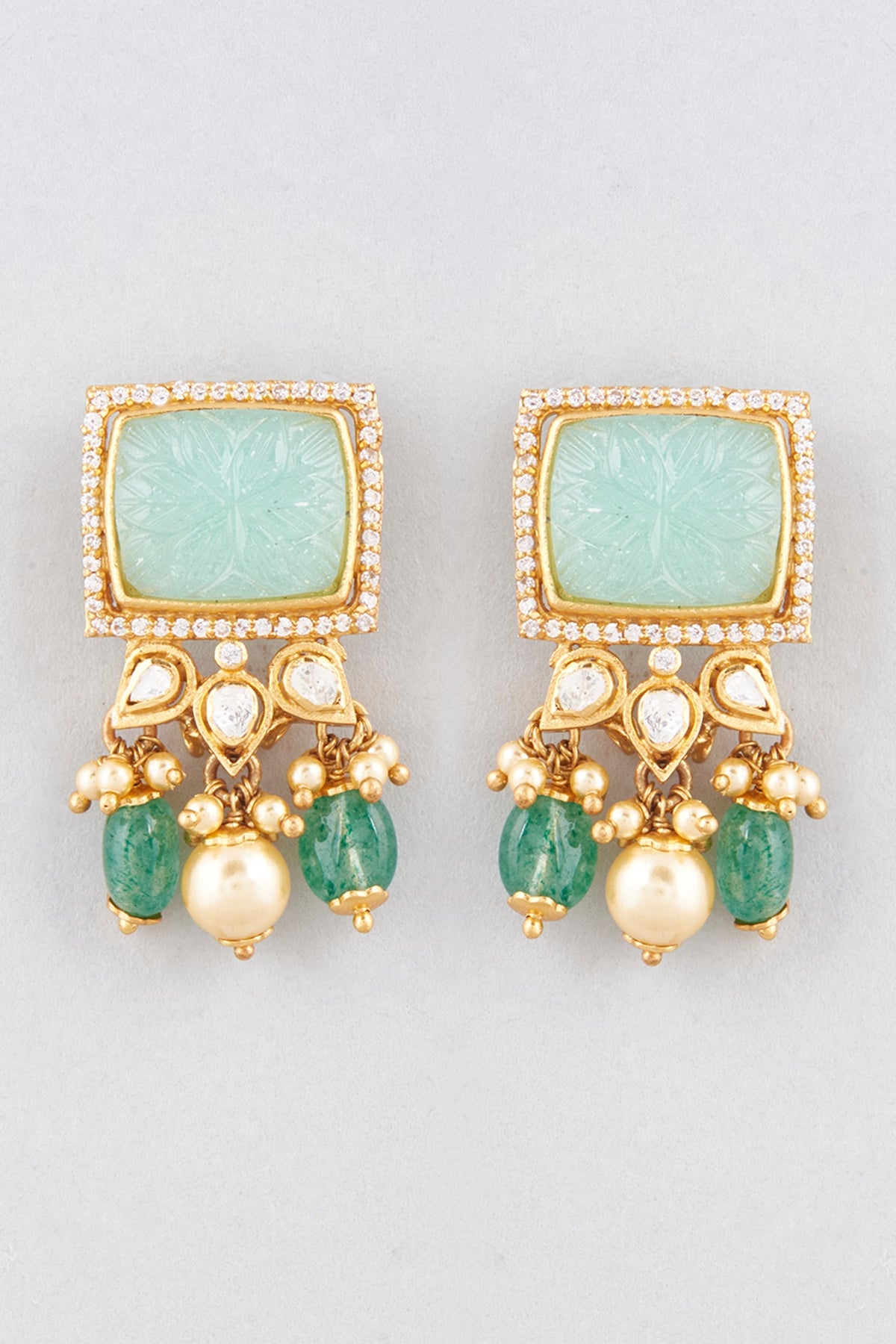 Gold Finish Stud Earrings In Sterling Silver