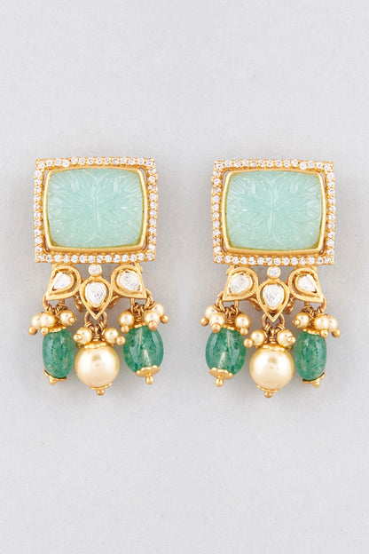 Gold Finish Stud Earrings In Sterling Silver