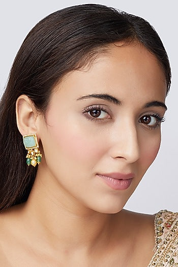 Gold Finish Stud Earrings In Sterling Silver