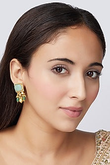 Gold Finish Stud Earrings In Sterling Silver