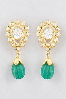 Gold Finish Moissanite Polki Dangler Earrings In Sterling Silver