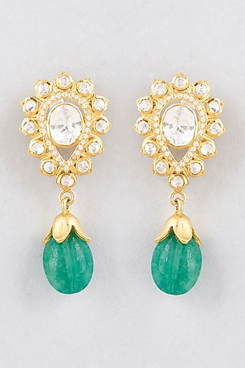 Gold Finish Moissanite Polki Earrings In Sterling Silver
